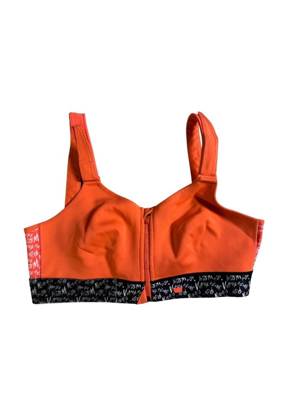 Shefit 2Luxe Orange Black Sports Bra Adjustable Straps Zipper Front Athletic